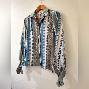 Vintage Lady Manhattan shells and leaves tie sleeve blouse sz L